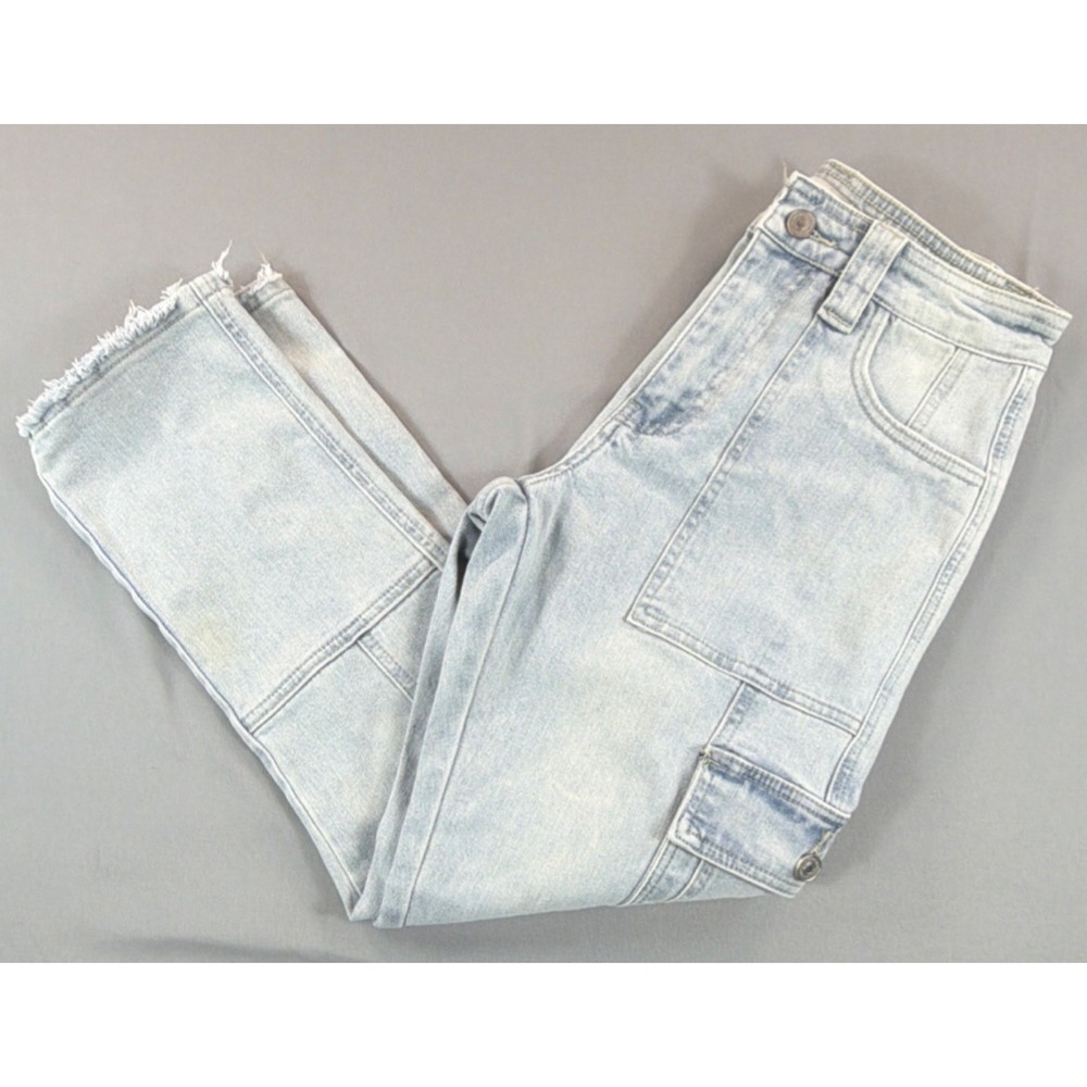 KanCan Y2K Cargo Jeans Light Wash Distressed Straight Leg Streetwear 29